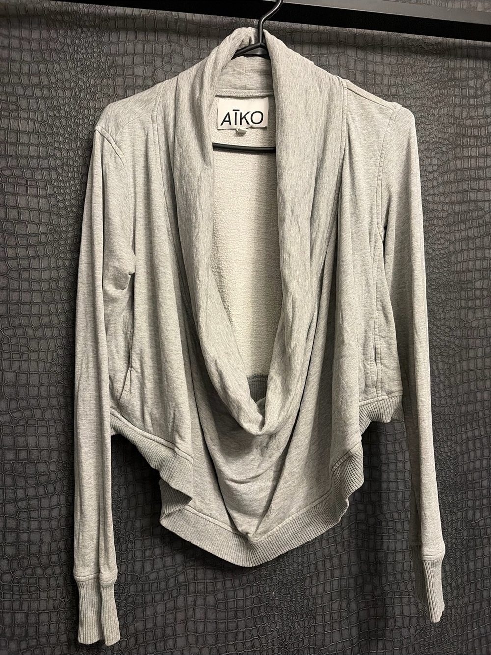 AIKO Light Gray Draped Open-Front Women’s Sweater
